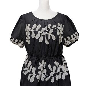 NWT Black Cotton Embroidered Floral Boho‎ Cottage Mini Dress 1X Sapphire